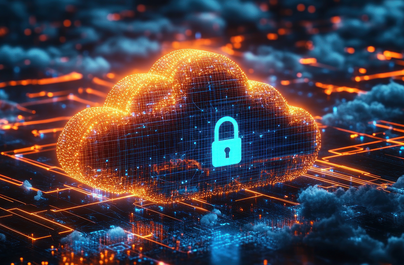 Cloud Security Illustration Featuring Secure Padlock and Digital