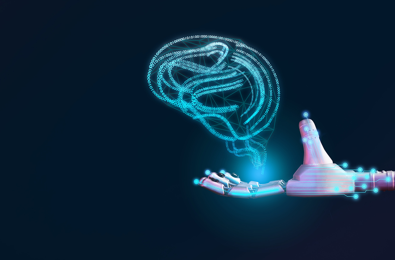 AI artificial intelligence analysis on hands robot. engineers digital technology world data AI analytic future technology