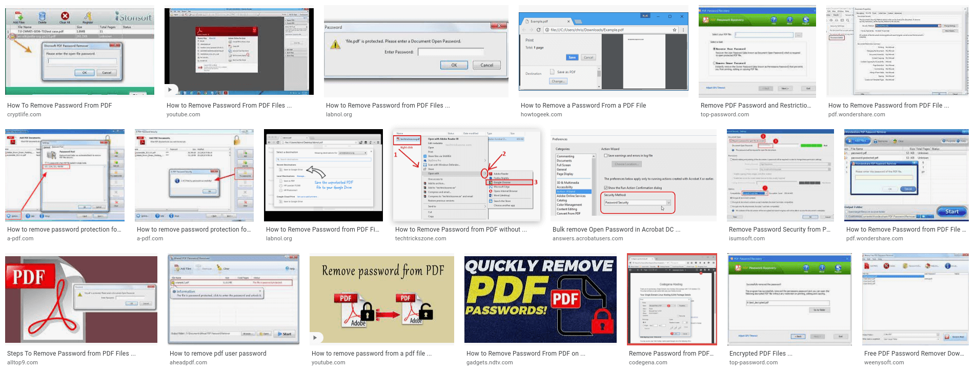 Screenshot: PDF password removal tools