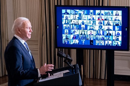 Image shows President Biden at swearing-in ceremony at the White House